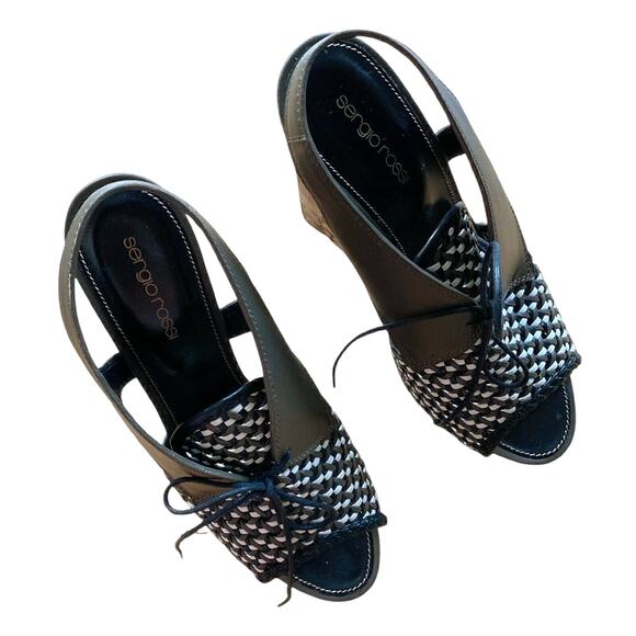 SERGIO ROSSI Atlantiques Platform Sandals Ankle Strap Block Weaved Brown EU 39 - Picture 3 of 10